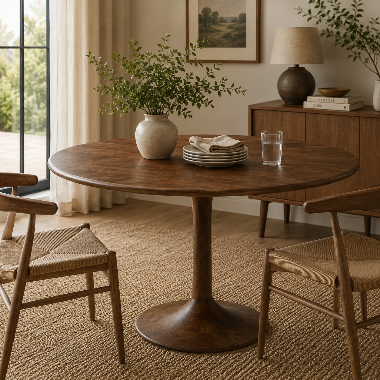 Lippa 48" Round Solid Wood Dining Table - Walnut Denmark Home