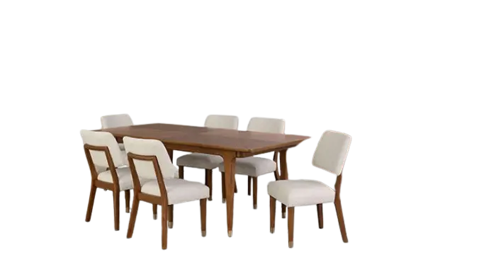 Riven 7-Piece Dining Table Set – Walnut with Gold-Capped Legs Denmark Home
