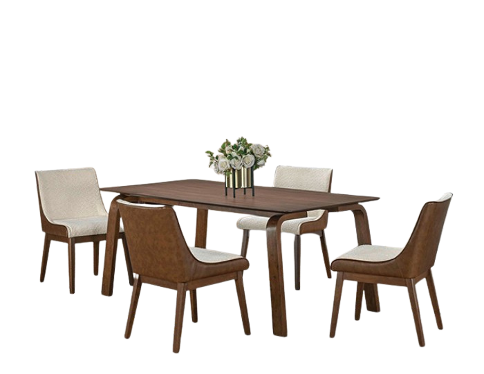 Ardene 7-Piece Dining Table Set – Walnut with Curved-Back Chairs