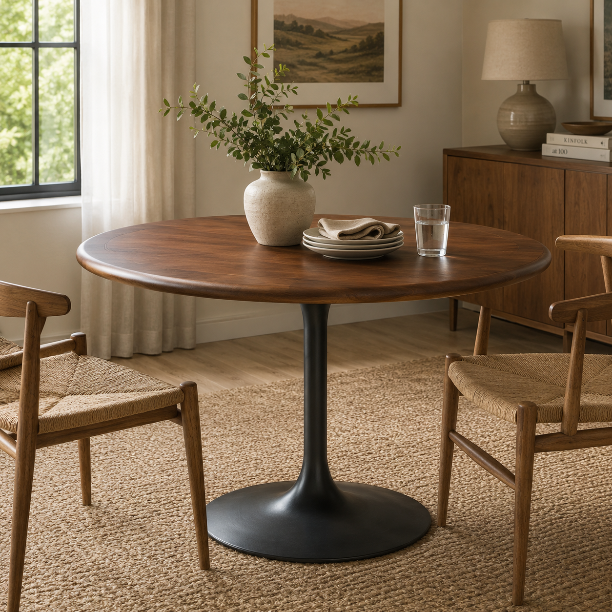 Lippa 48" Round Pedestal Solid Wood Dining Table - Black Walnut Denmark Home