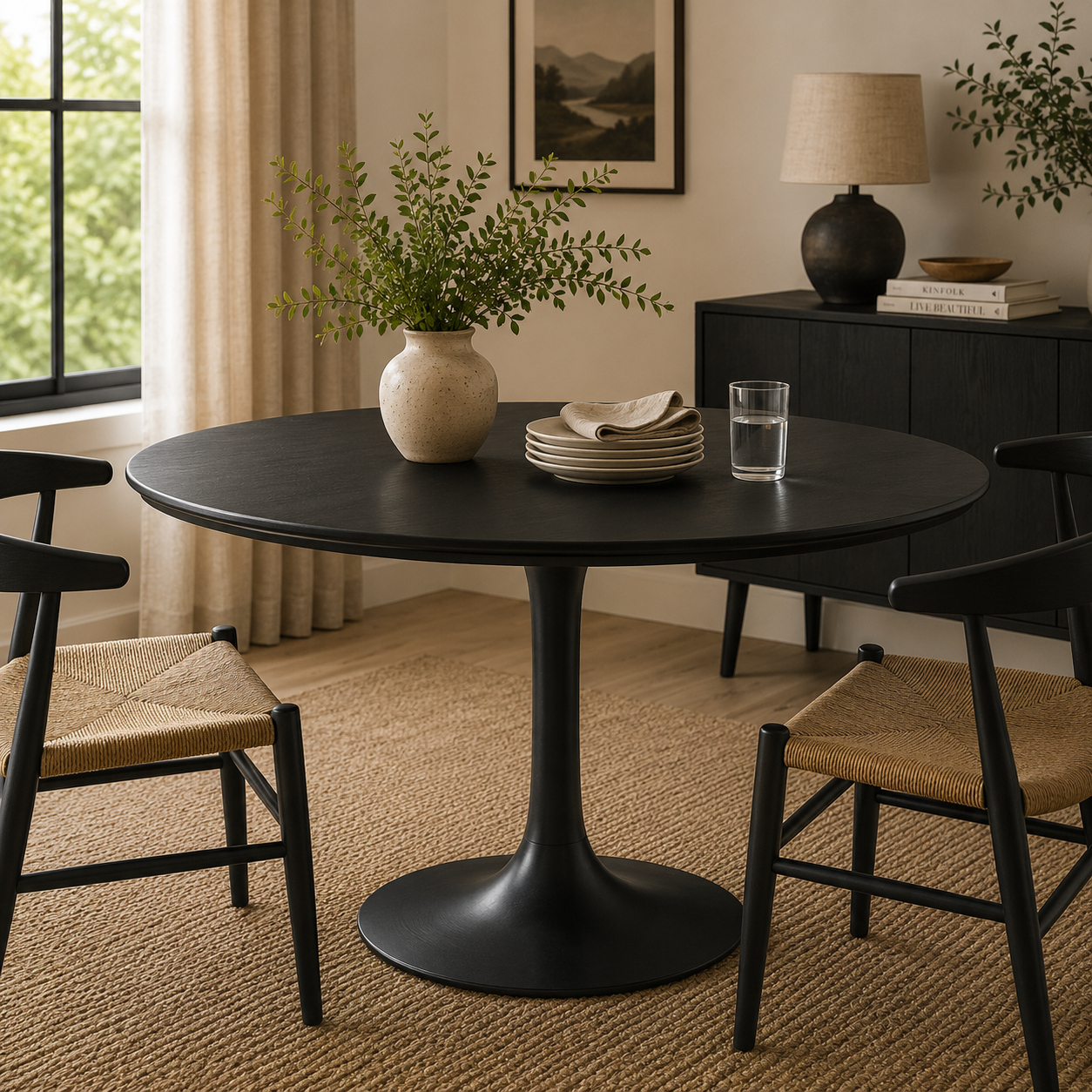 Lippa 48" Round Solid Wood Dining Table - Black Denmark Home