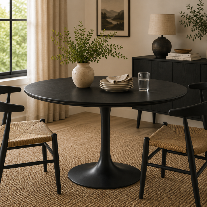 Lippa 48" Round Solid Wood Dining Table - Black Denmark Home