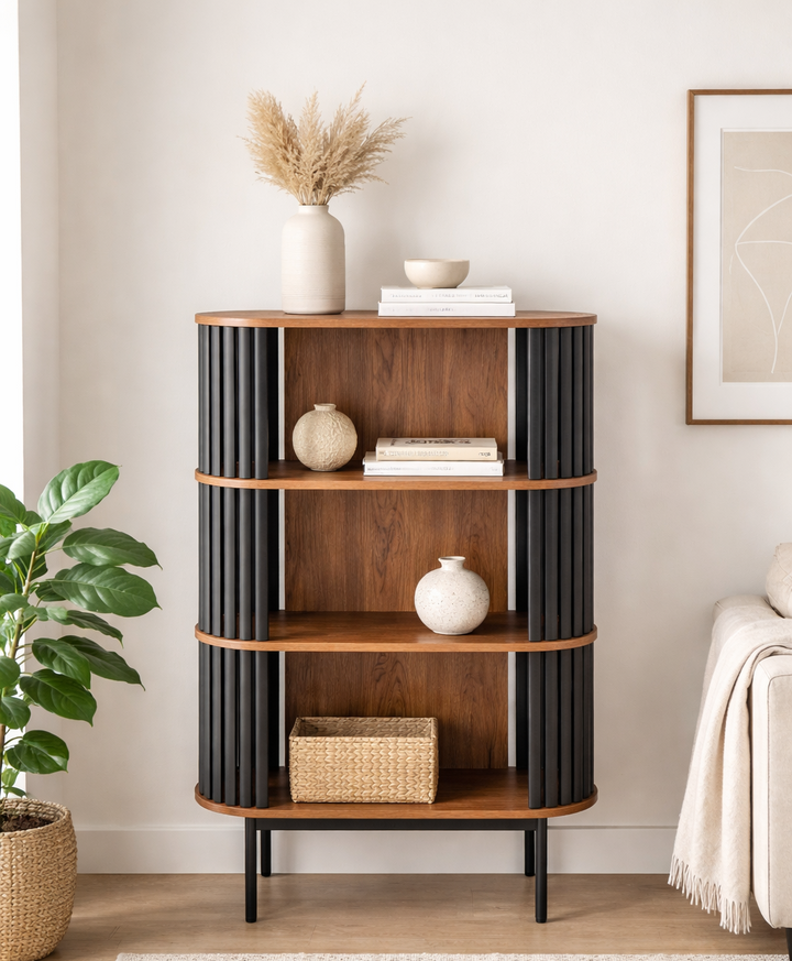 Kavren 3 Tier Display Bookcase - Walnut Black Denmark Home
