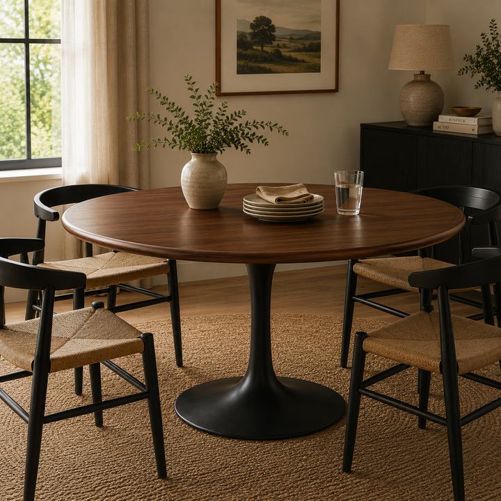 Lippa 60" Round Pedestal Solid Wood Dining Table - Black Walnut Denmark Home