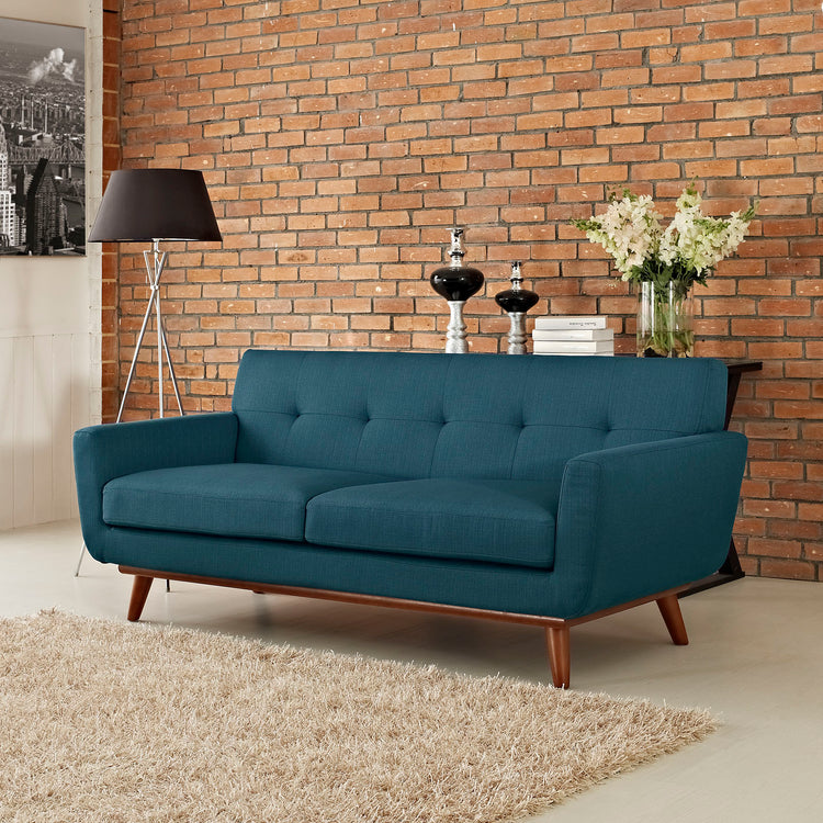 Koti Upholstered Fabric Loveseat – Azure