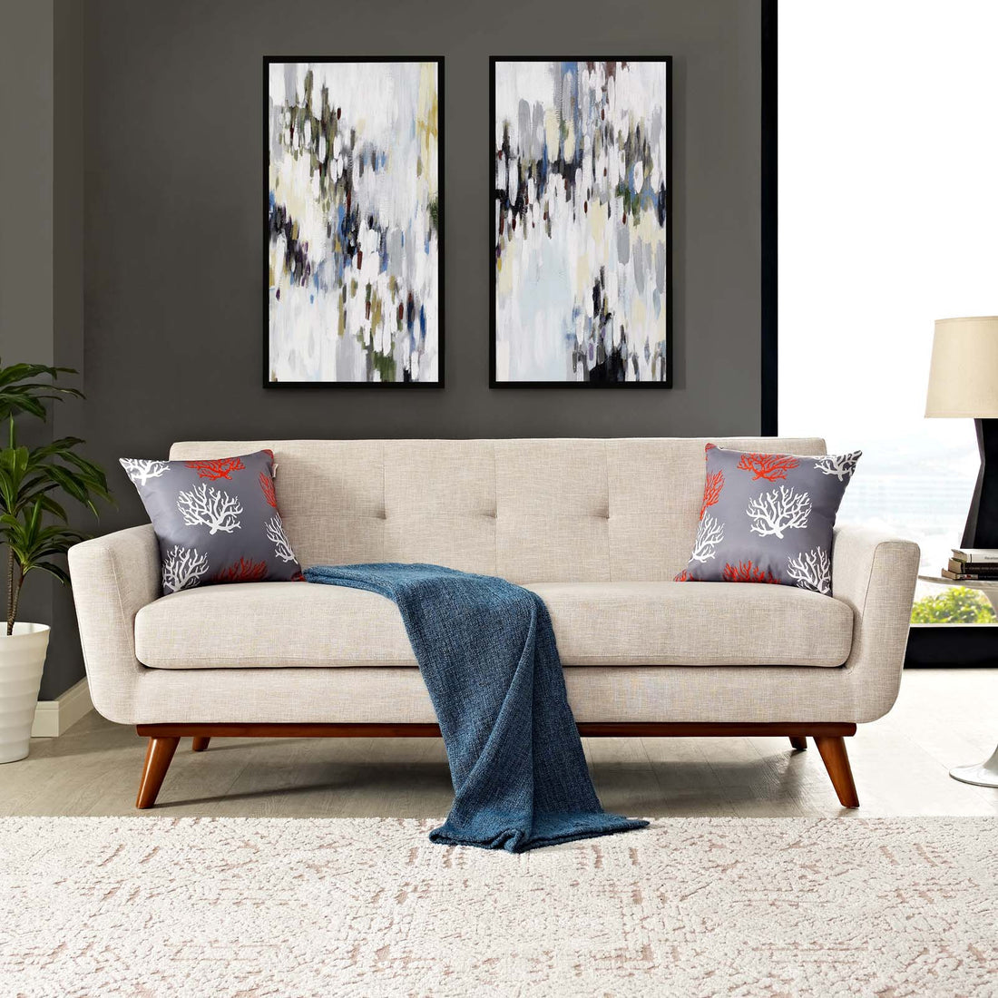 Koti Upholstered Fabric Loveseat – Beige