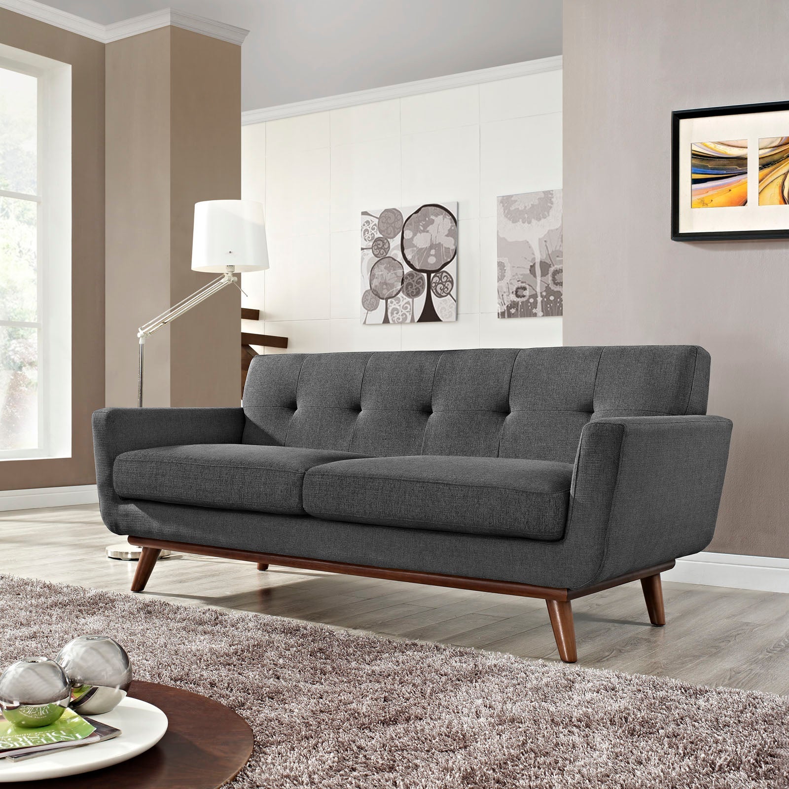 Koti Upholstered Fabric Loveseat – Gray