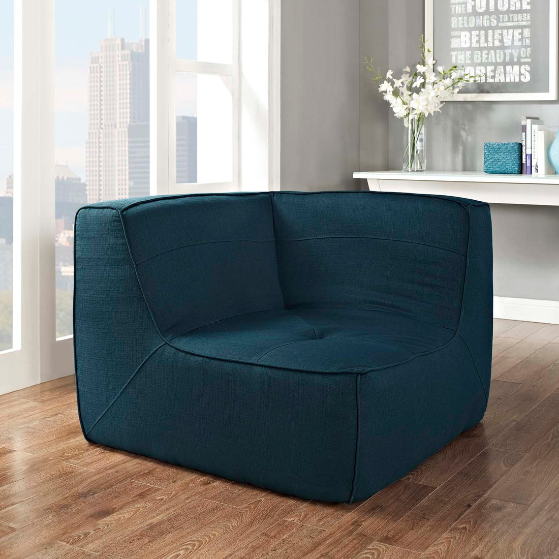 Lagom Upholstered Fabric Corner Sofa - Azure