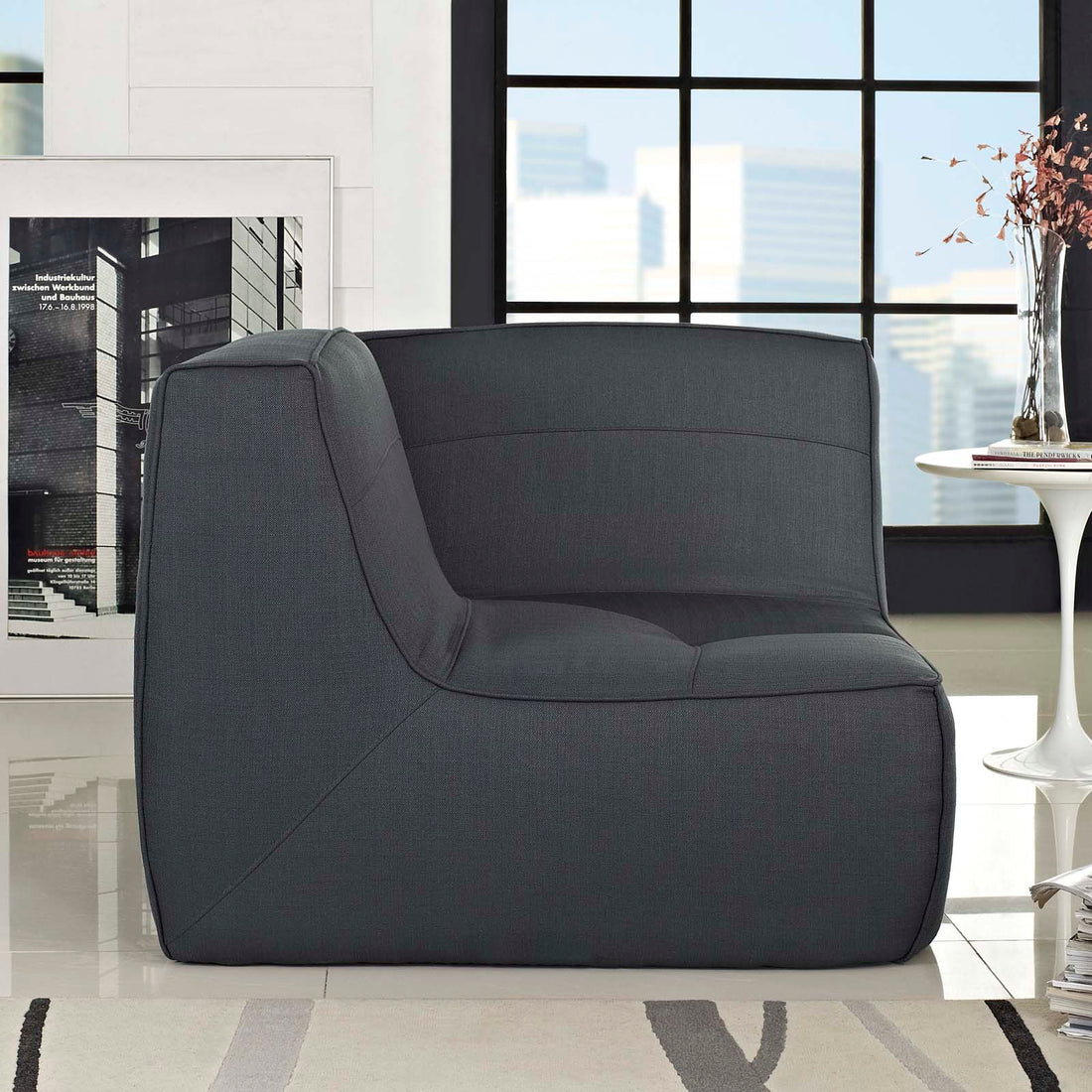 Lagom Upholstered Fabric Corner Sofa - Charcoal