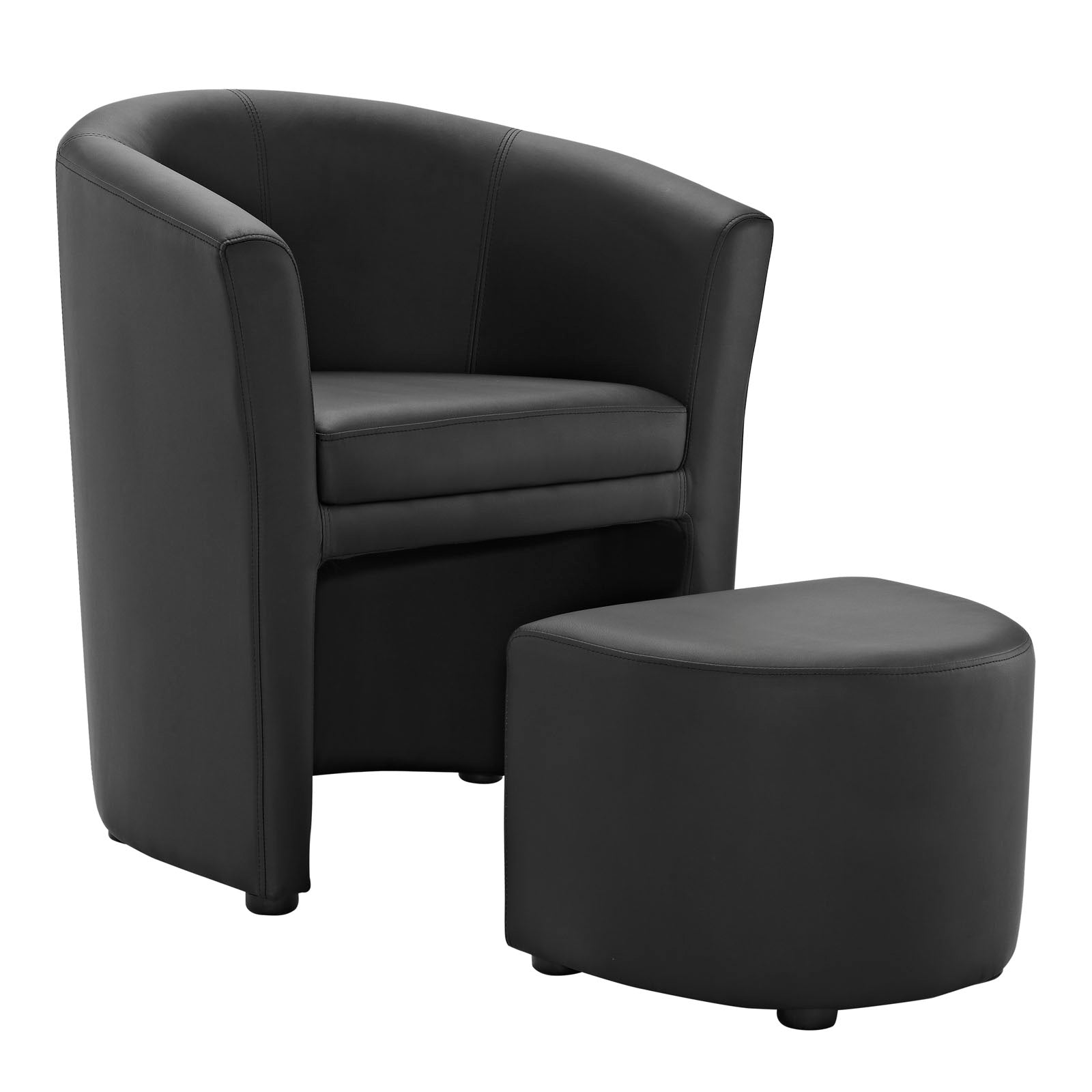 Melano Faux Leather Armchair with Storage Ottoman- Black Denmark Home