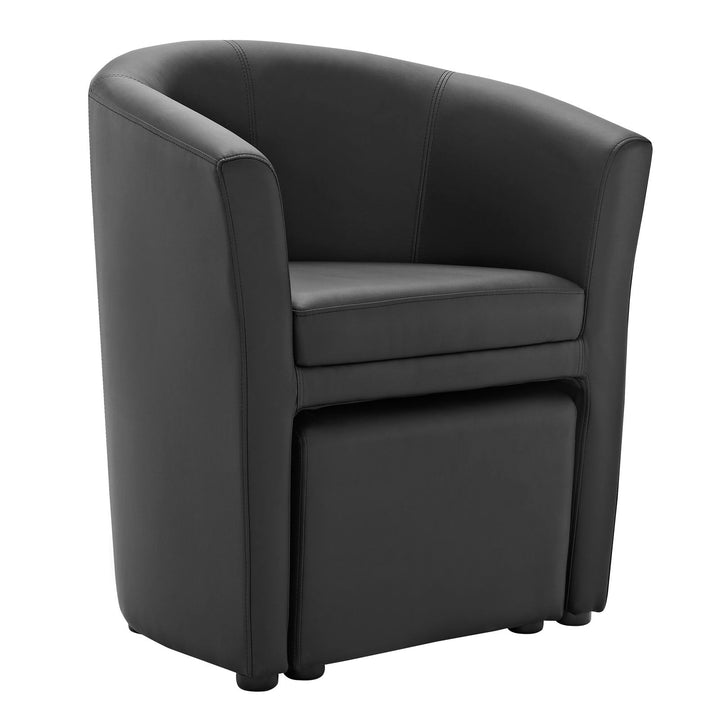 Melano Faux Leather Armchair with Storage Ottoman- Black Denmark Home