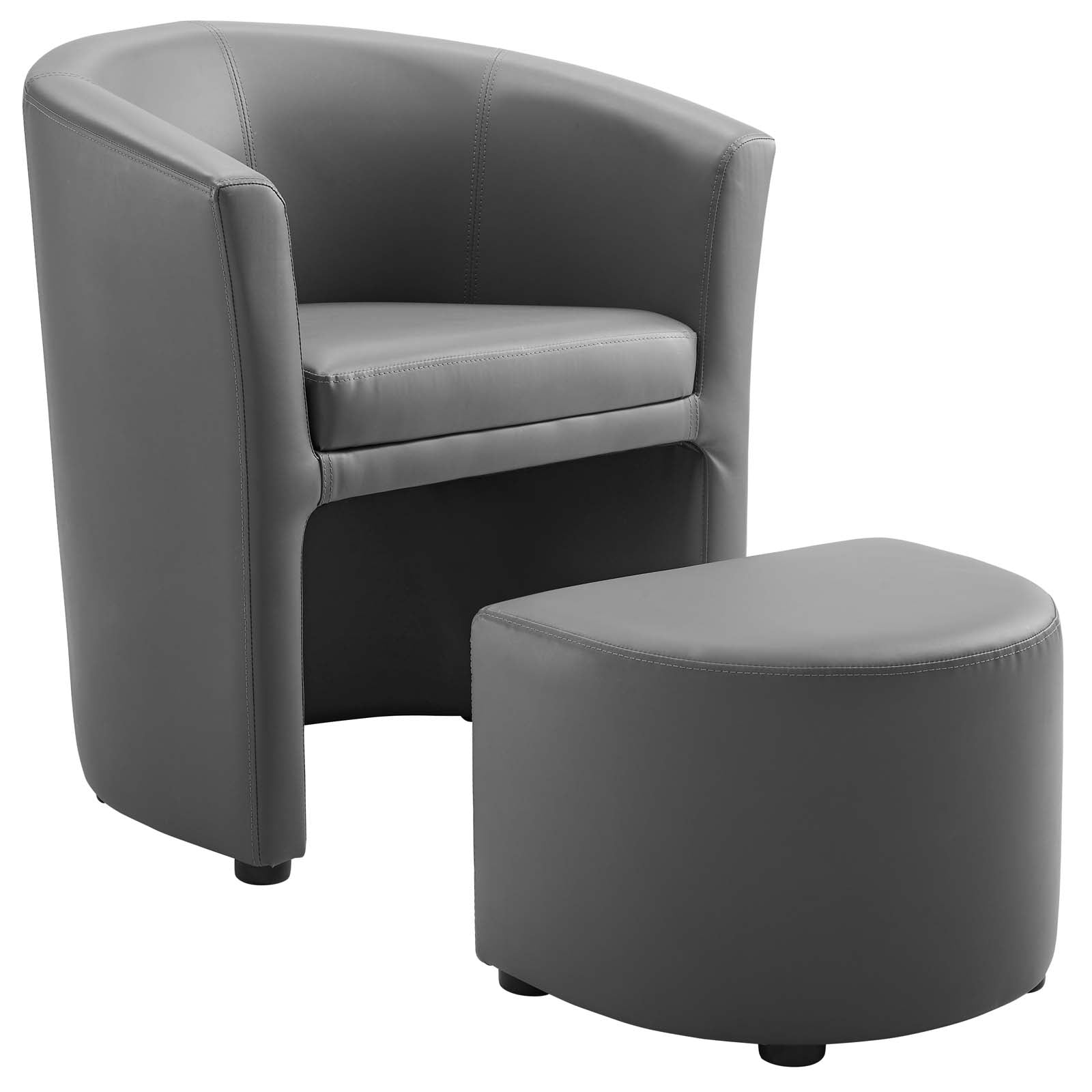 Melano Faux Leather Armchair with Storage Ottoman- Gray Denmark Home