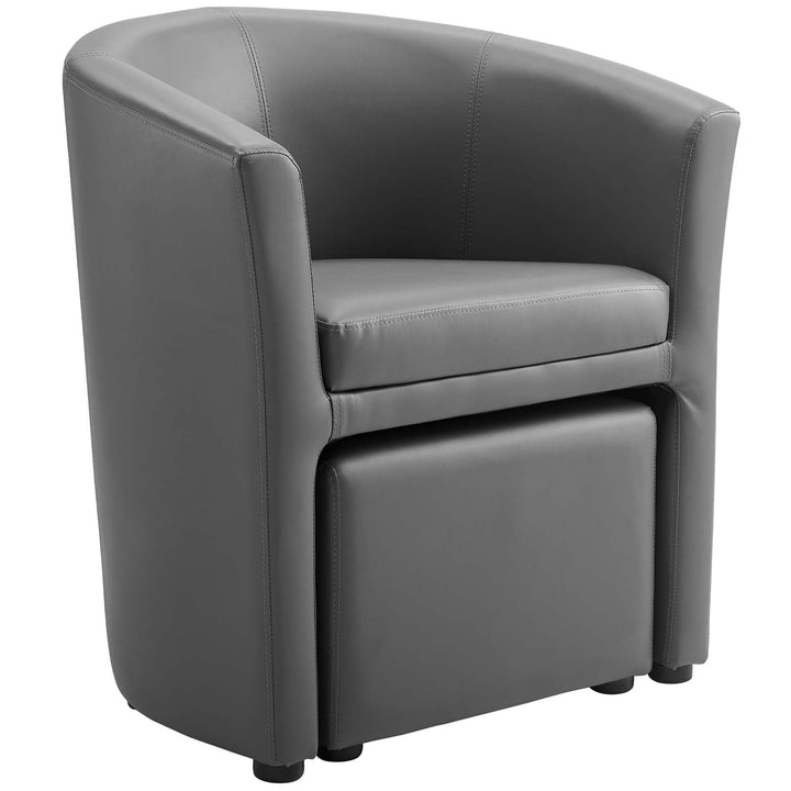 Melano Faux Leather Armchair with Storage Ottoman- Gray Denmark Home