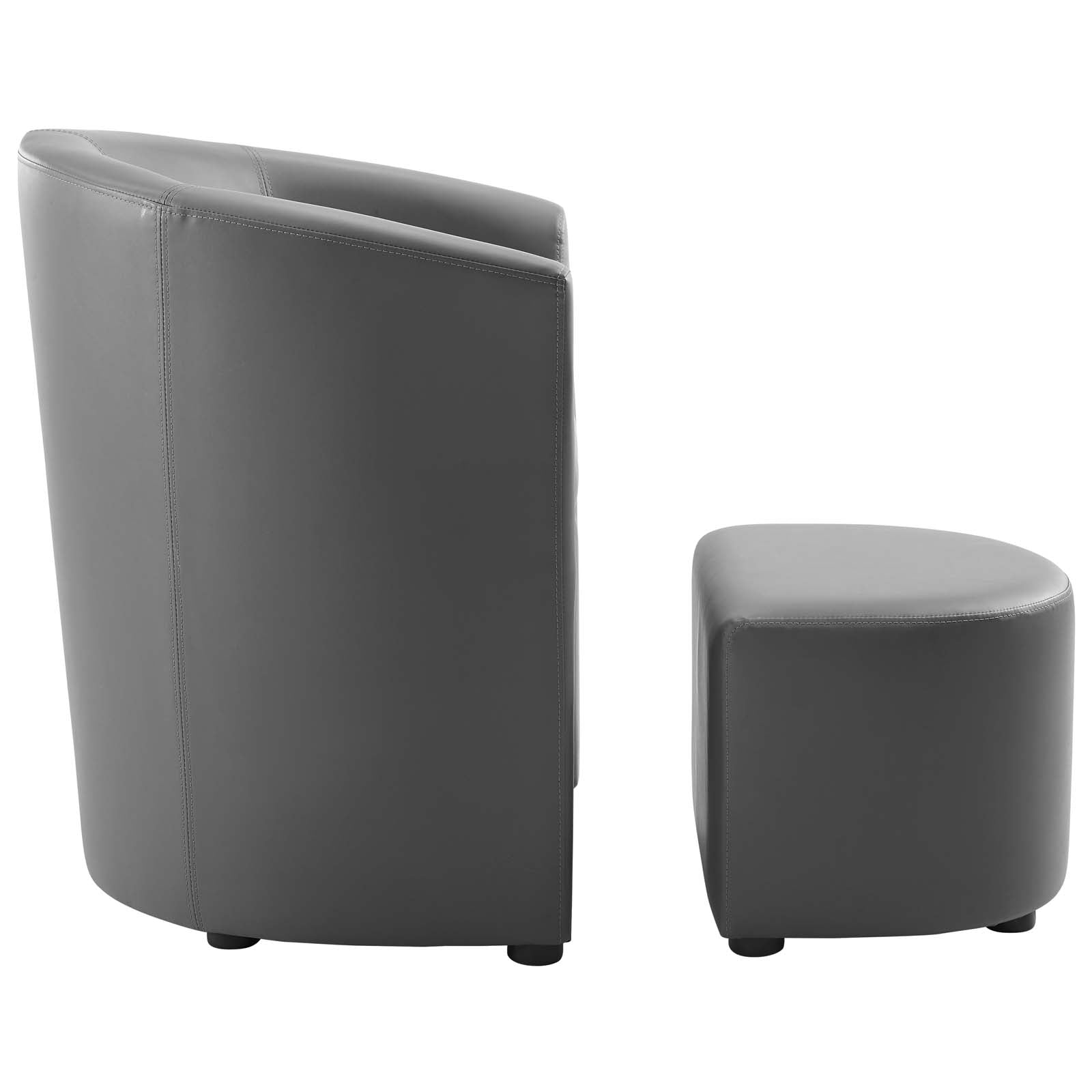 Melano Faux Leather Armchair with Storage Ottoman- Gray Denmark Home