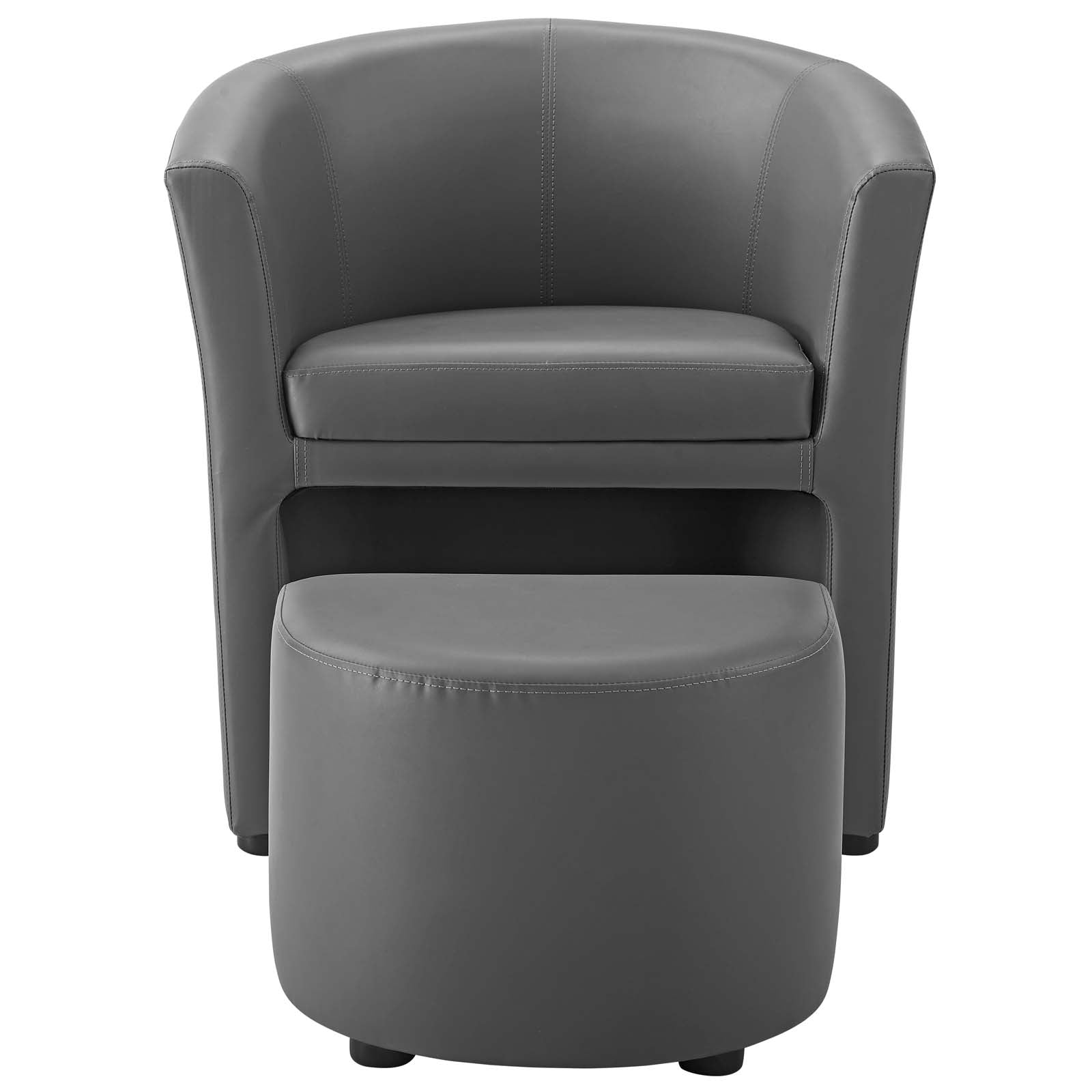 Melano Faux Leather Armchair with Storage Ottoman- Gray Denmark Home