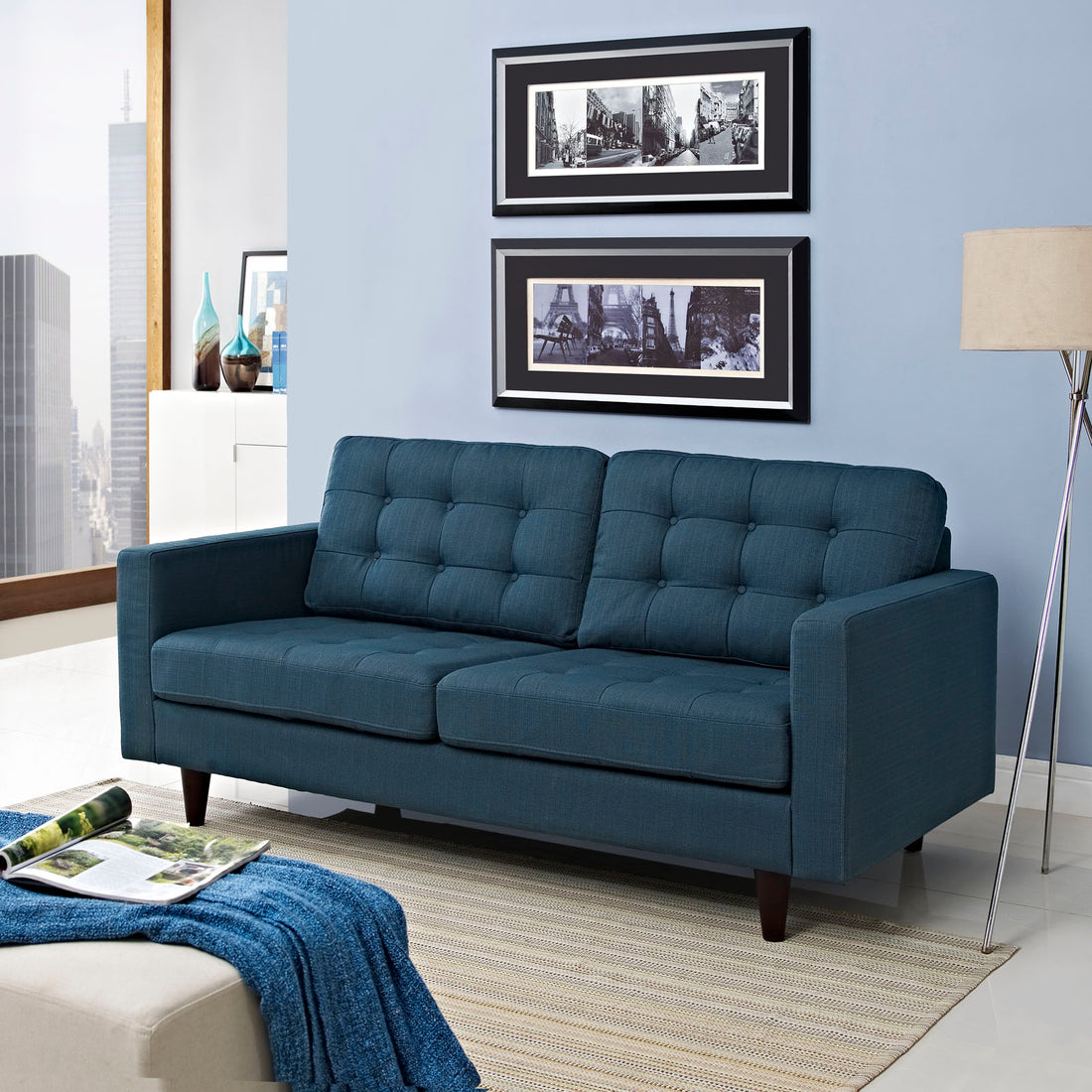Oura Upholstered Fabric Loveseat - Azure