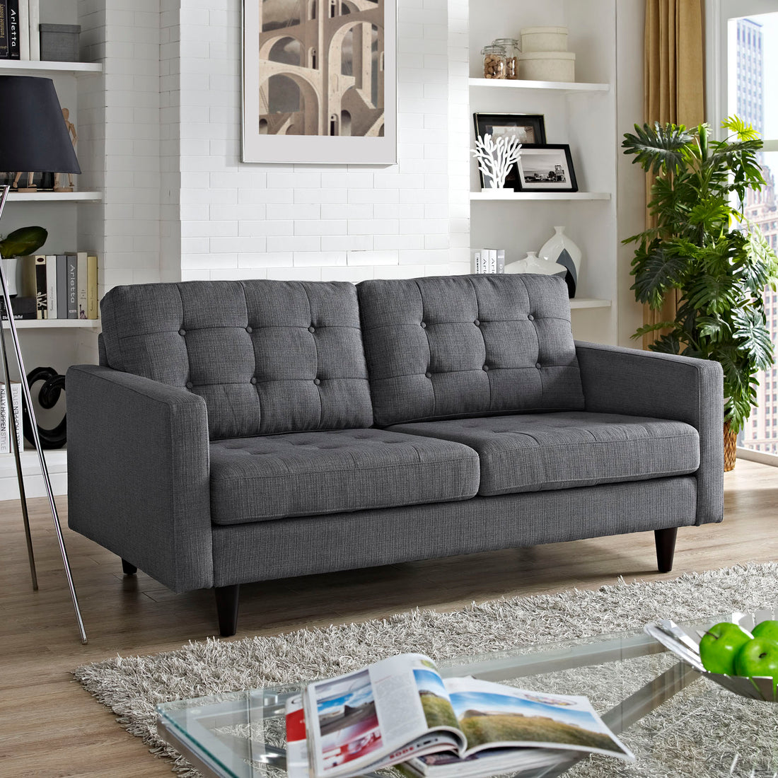 Oura Upholstered Fabric Loveseat - Gray