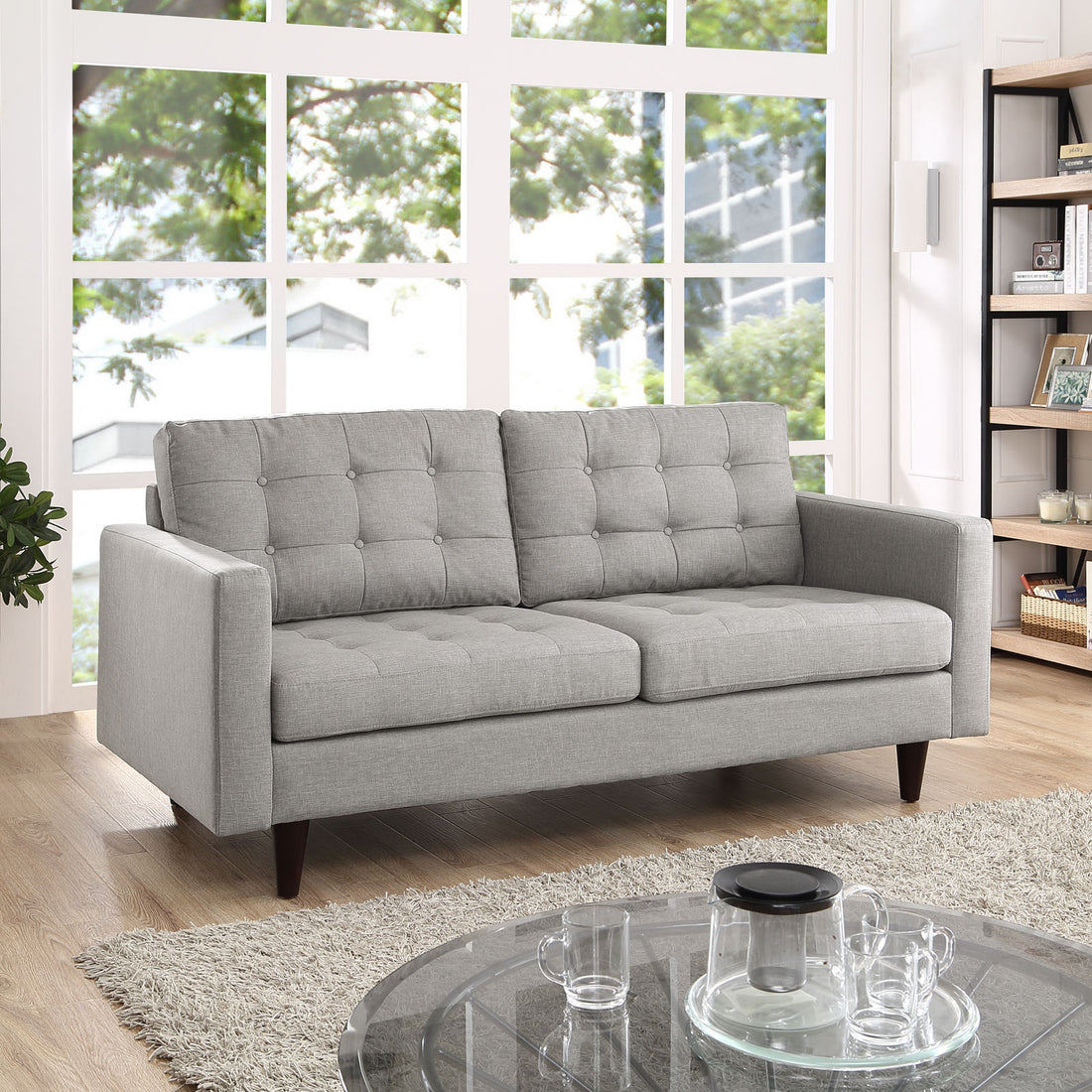 Oura Upholstered Fabric Loveseat - Light Gray