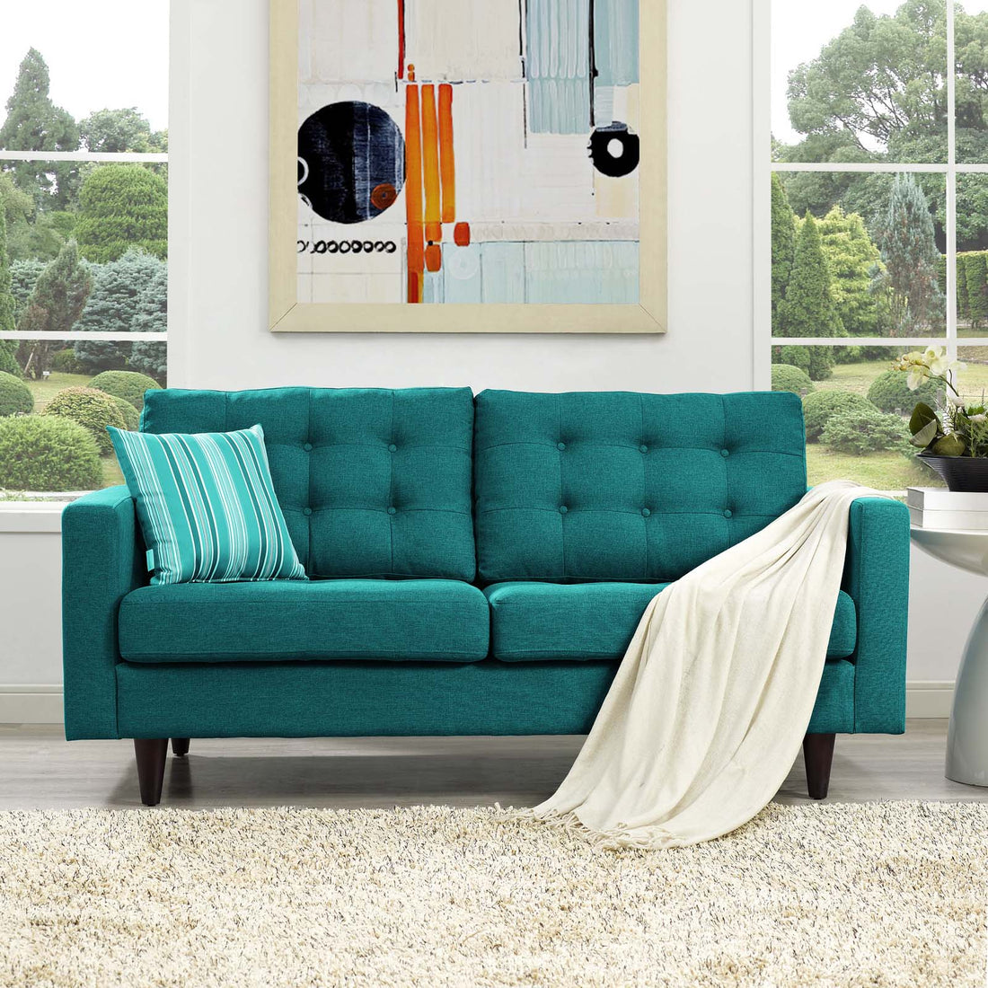 Oura Upholstered Fabric Loveseat - Teal