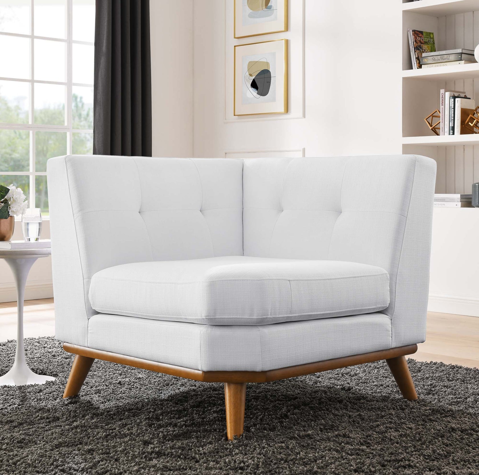 Koti Upholstered Fabric Corner Chair - White