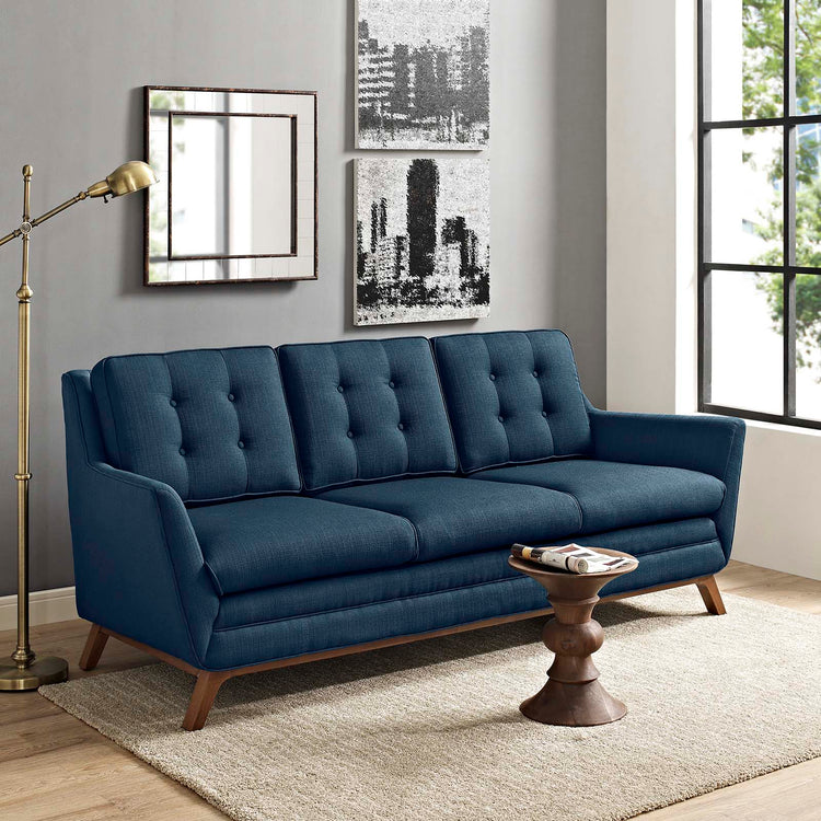 Modus Sofa – Tufted Fabric with Walnut Wood Base