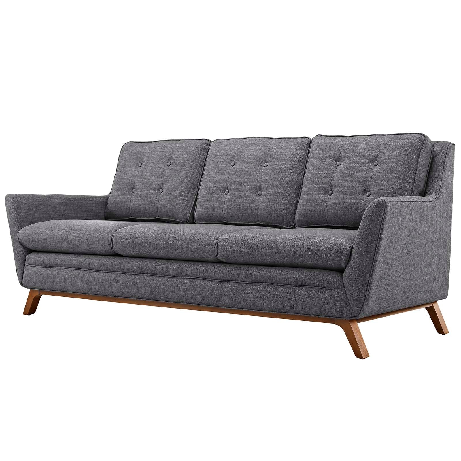 Modus Sofa – Tufted Fabric with Walnut Wood Base