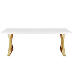 Float Rectangle Dining Table – High Gloss White with Gold X-Base 86.5" Denmark Home