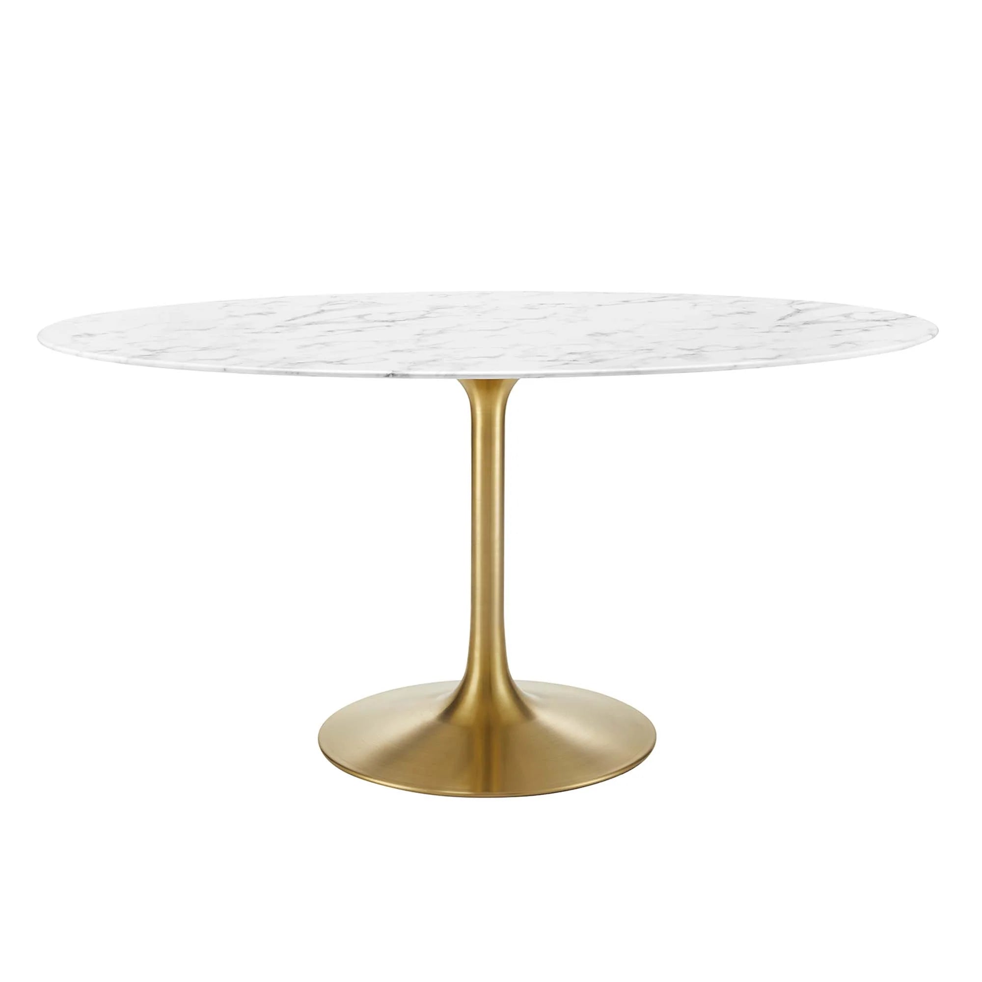 Lippa 60" Oval Faux Marble Dining Table - Gold White Denmark Home