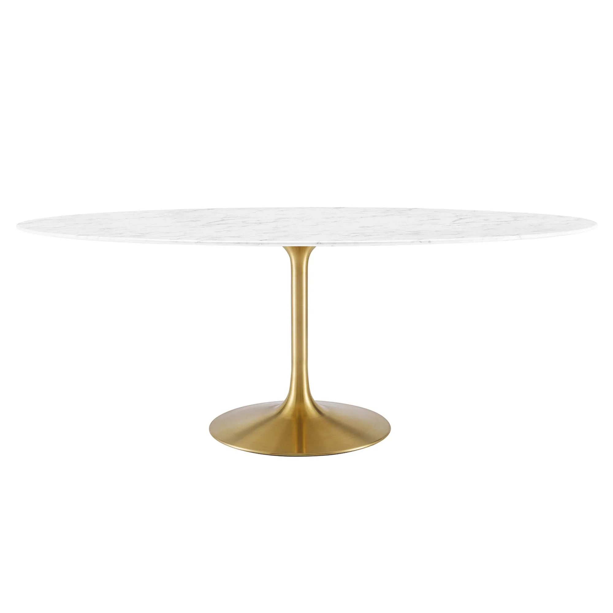 Lippa 78" Oval Faux Marble Dining Table - Gold White Denmark Home