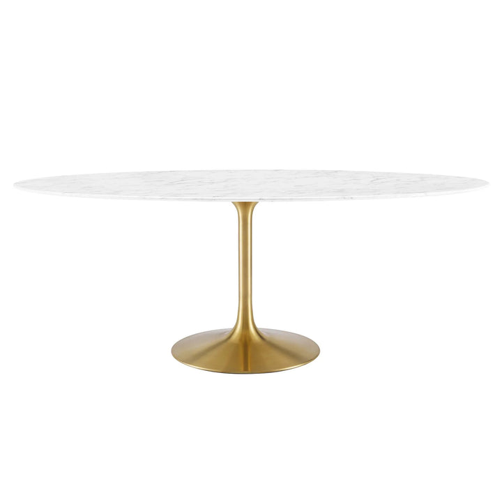 Lippa 78" Oval Faux Marble Dining Table - Gold White Denmark Home