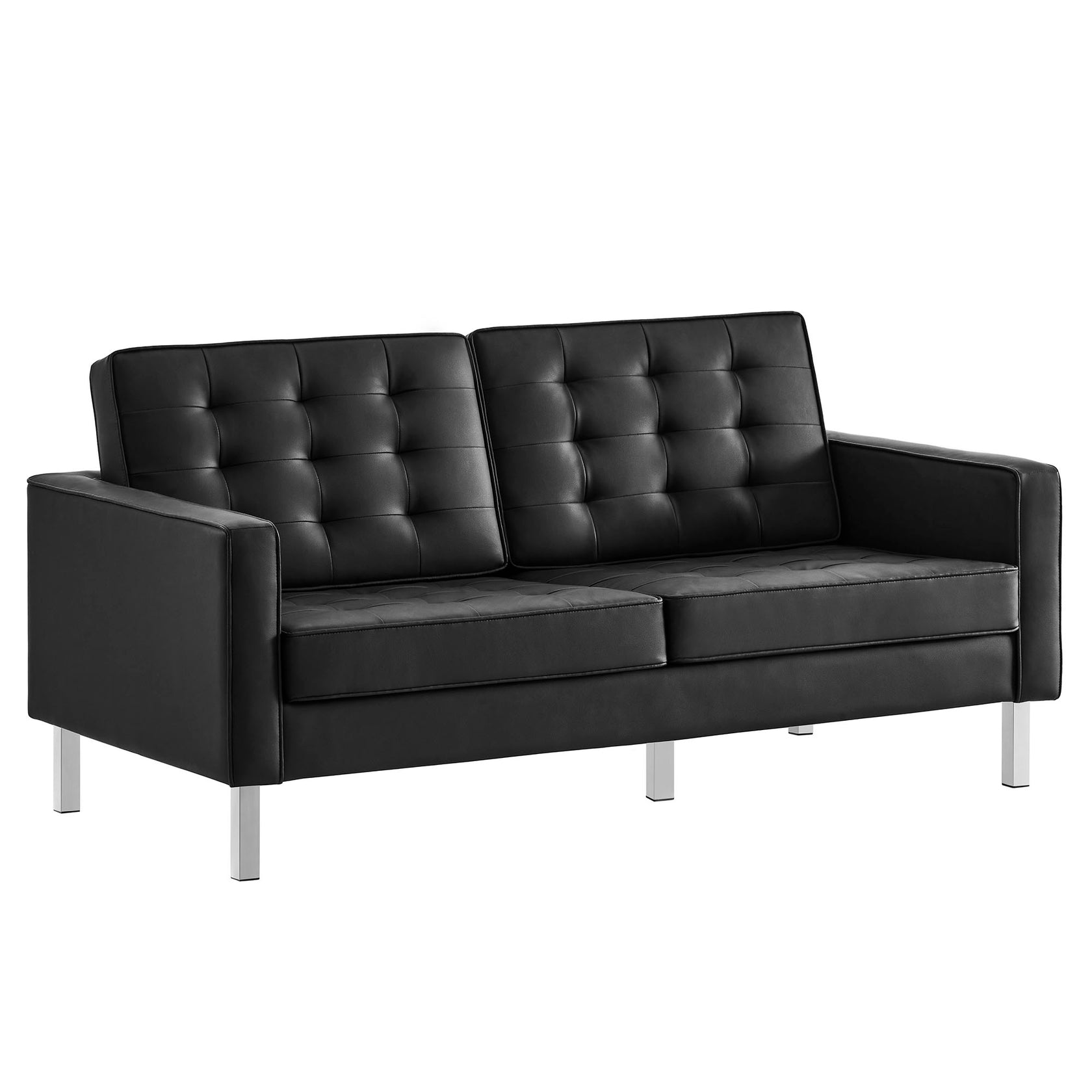 Iona Vegan Leather Loveseat - Silver Black