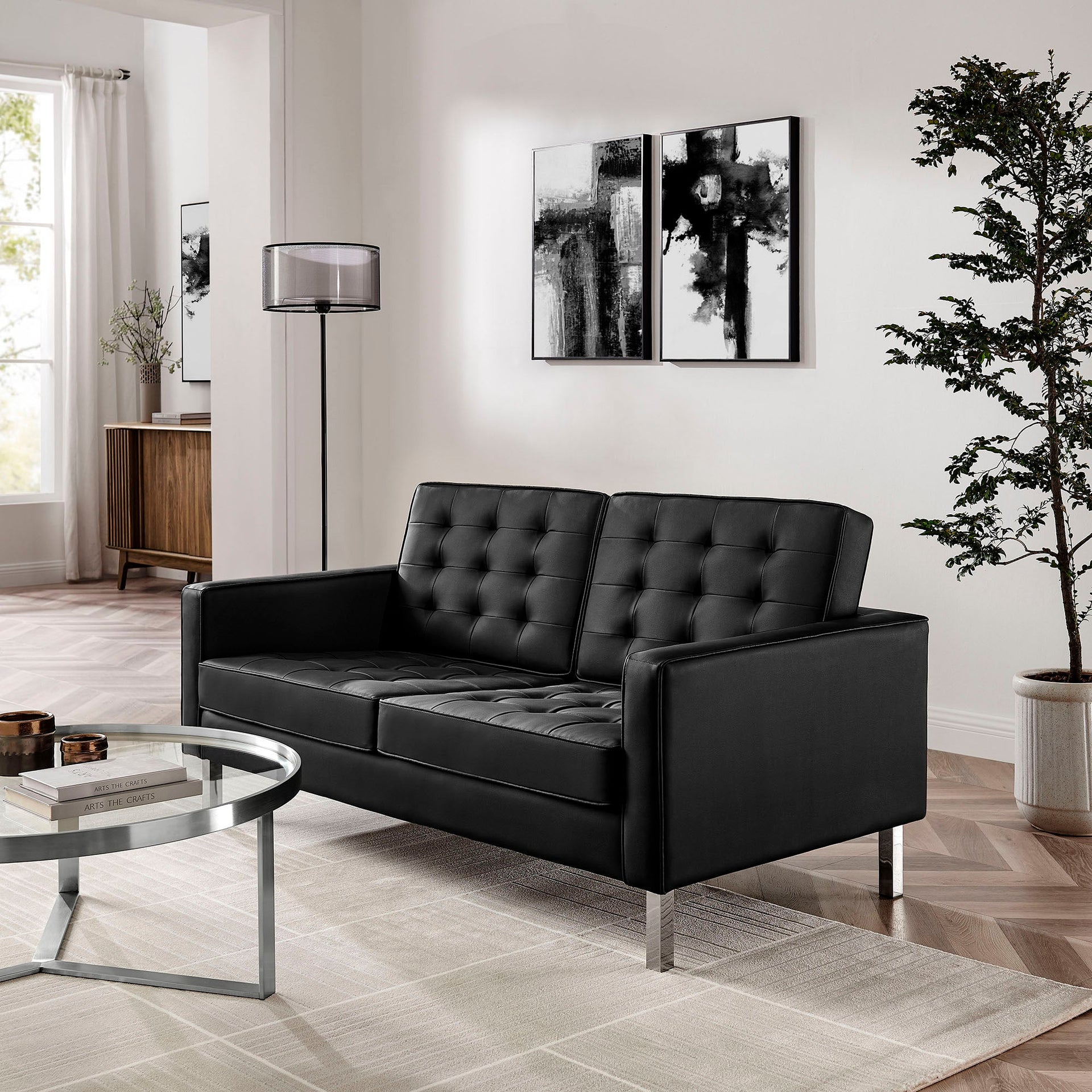 Iona Vegan Leather Loveseat - Silver Black