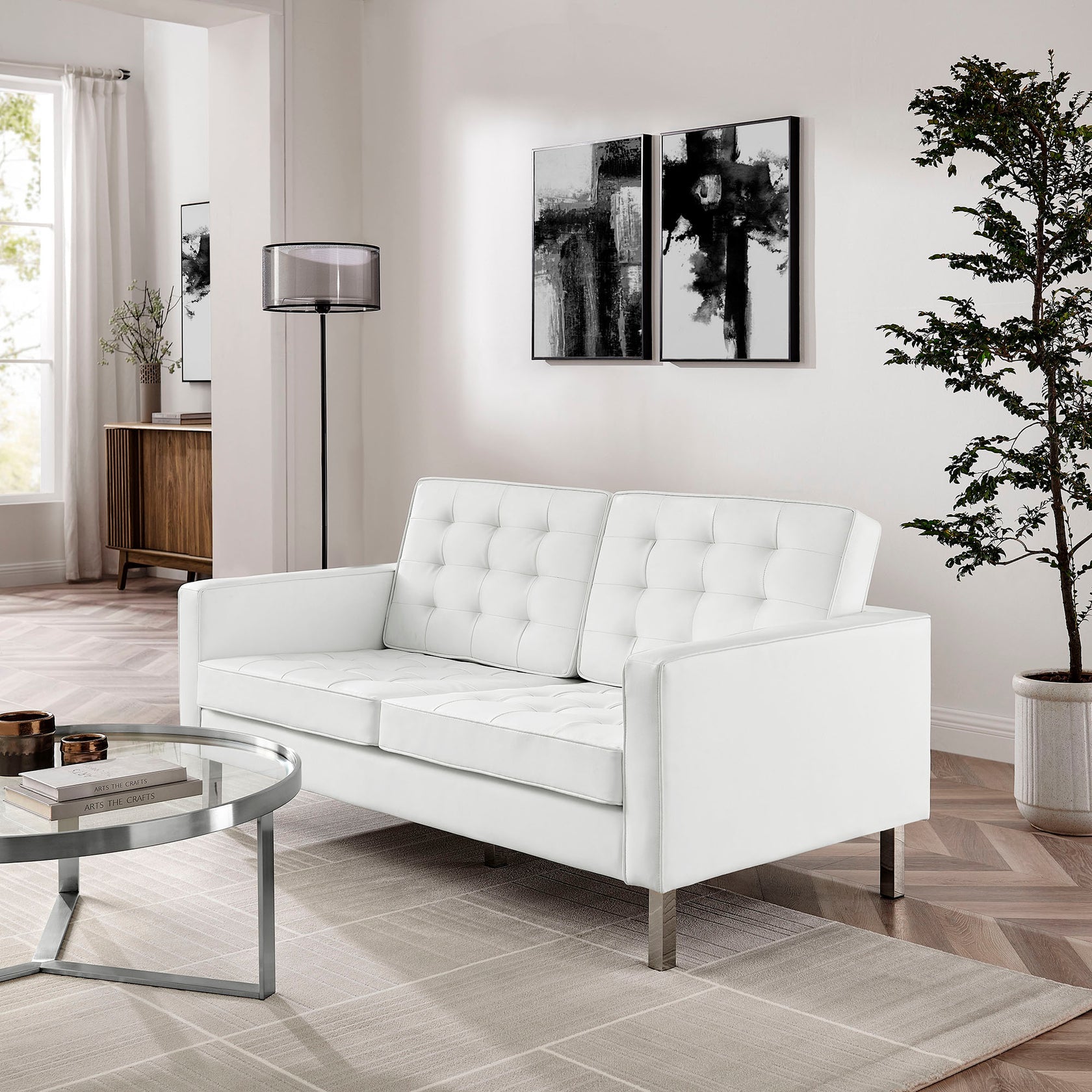 Iona Vegan Leather Loveseat - Silver White