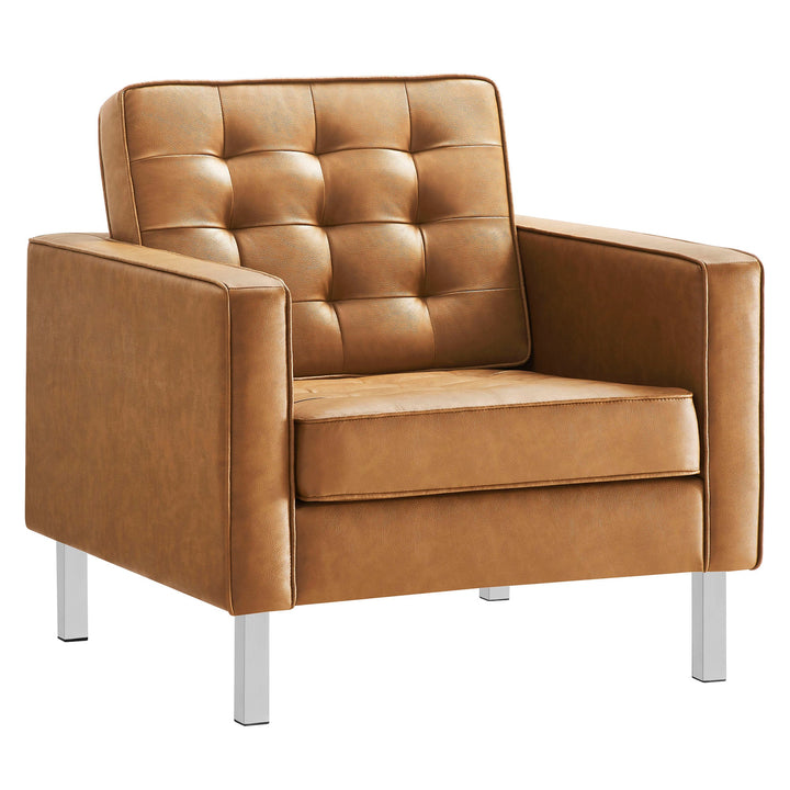 Iona Vegan Leather Accent Armchair-Silver Tan Denmark Home
