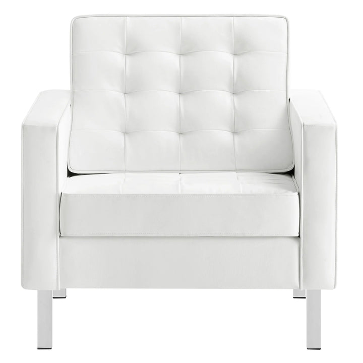Iona Vegan Leather Accent Armchair-Silver White Denmark Home