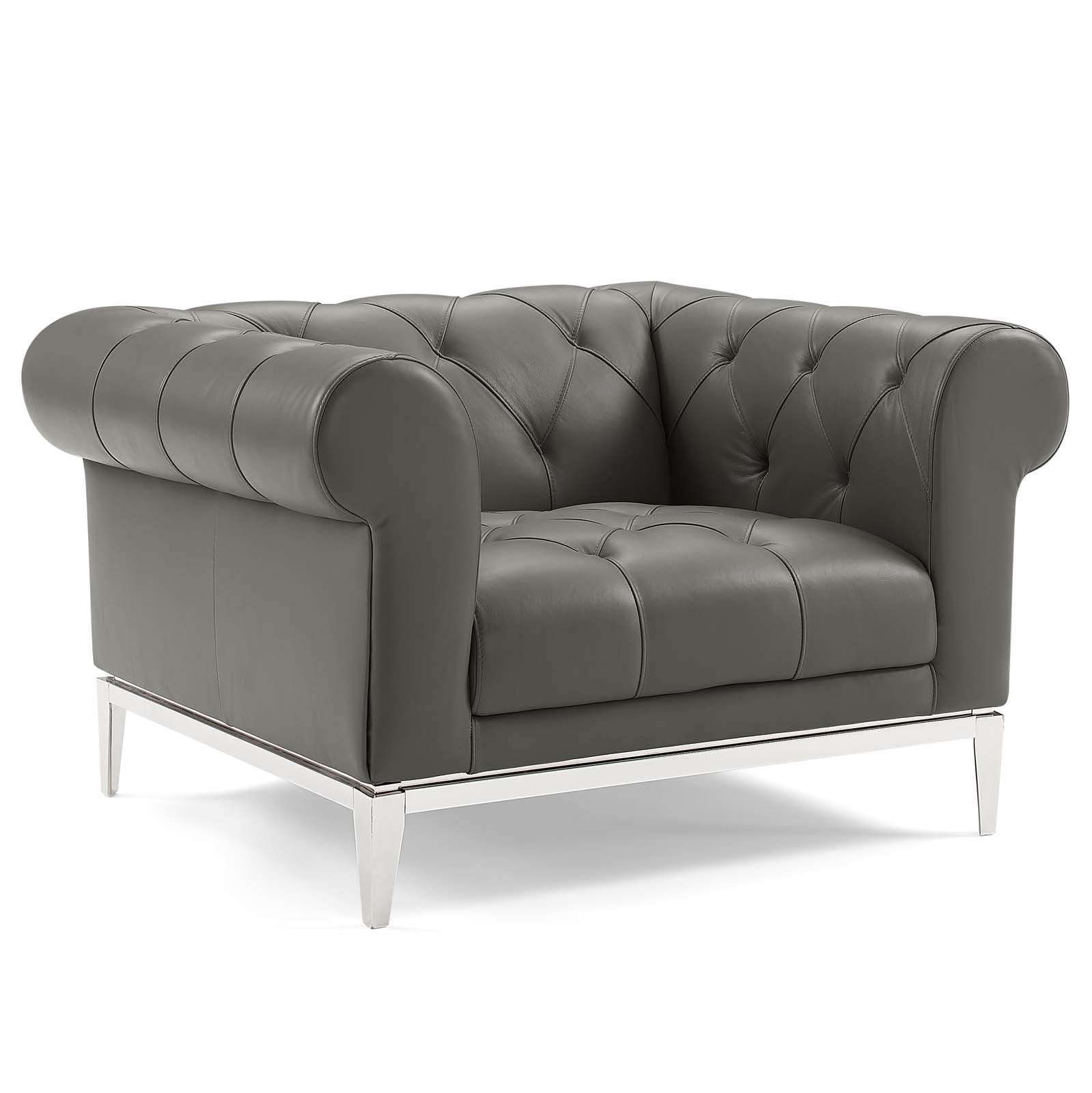 Flick Leather Chesterfield Armchair – Gray Denmark Home