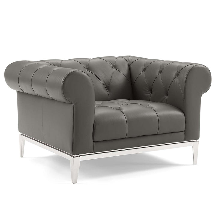 Flick Leather Chesterfield Armchair – Gray Denmark Home