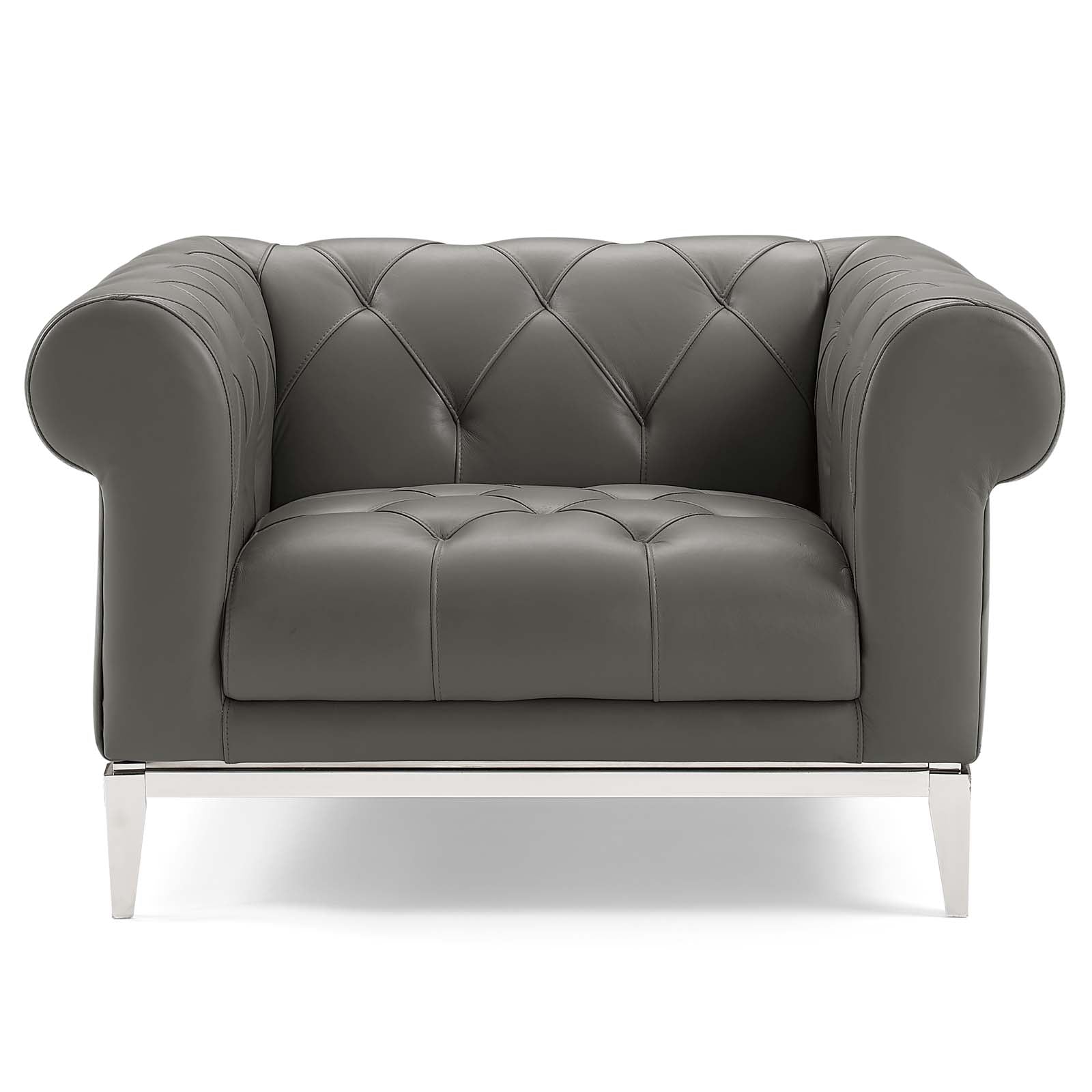Flick Leather Chesterfield Armchair – Gray Denmark Home