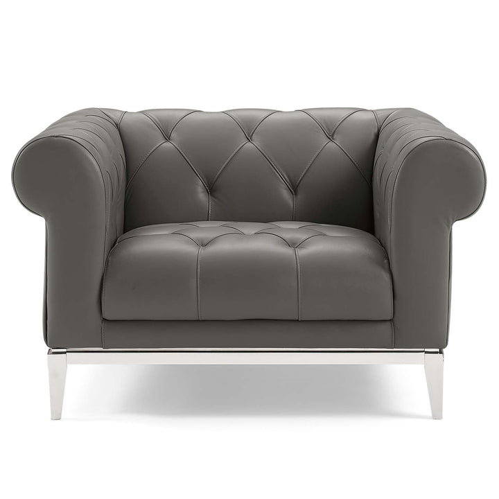 Flick Leather Chesterfield Armchair – Gray Denmark Home