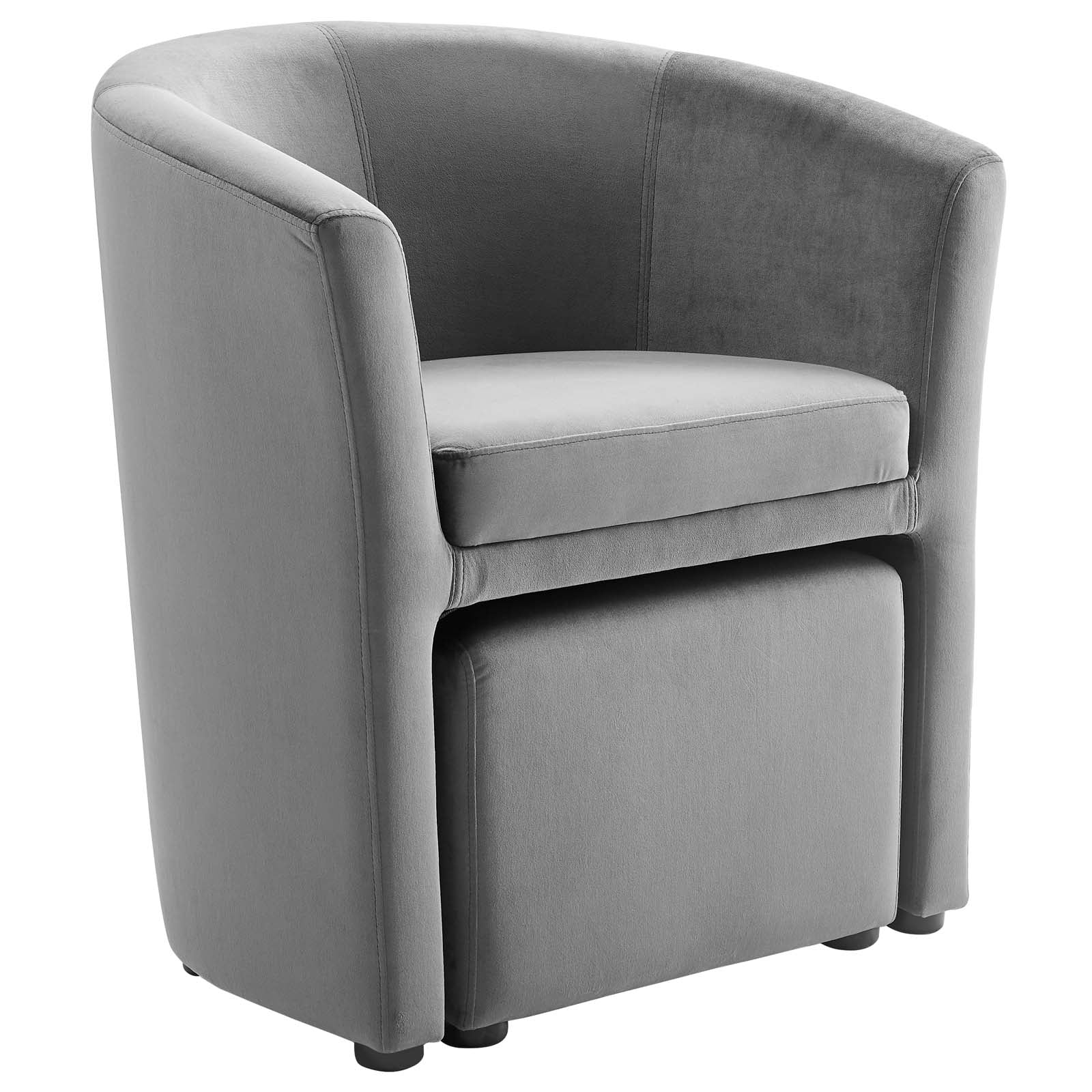 Melano Velvet Armchair with Storage Ottoman – Grey Denmark Home