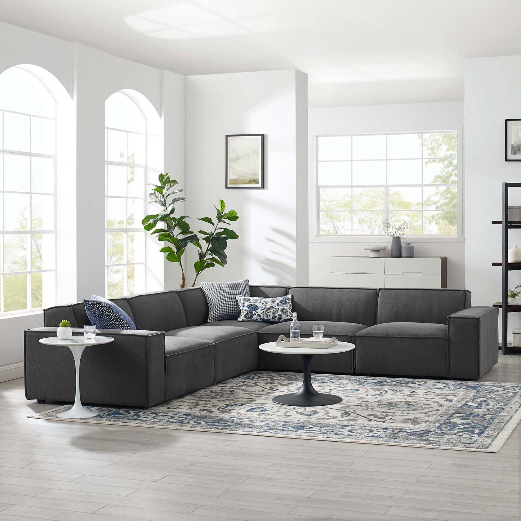 Lucent 5-Piece Fabric Sectional Sofa - Charcoal
