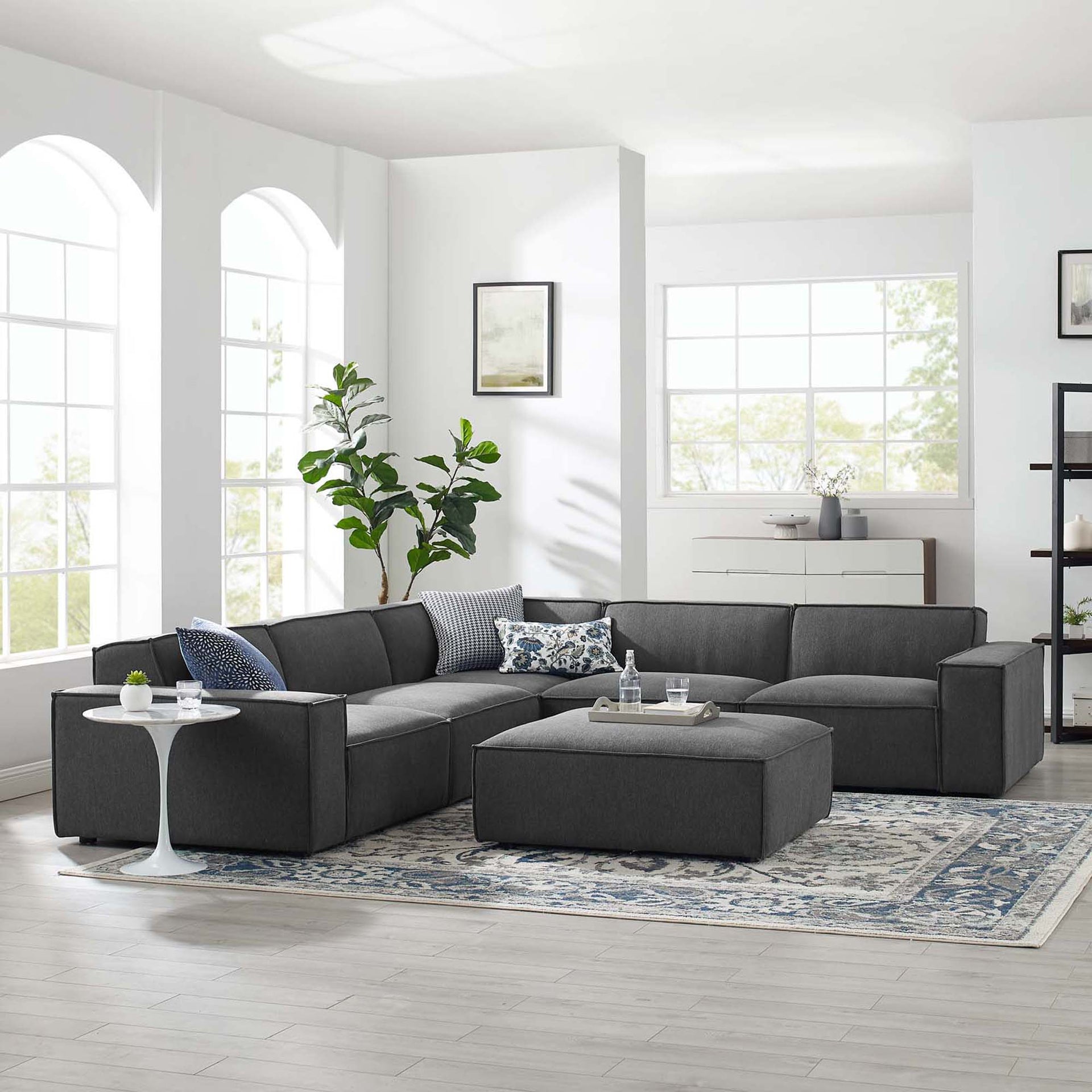 Lucent 6-Piece Fabric Sectional Sofa - Charcoal