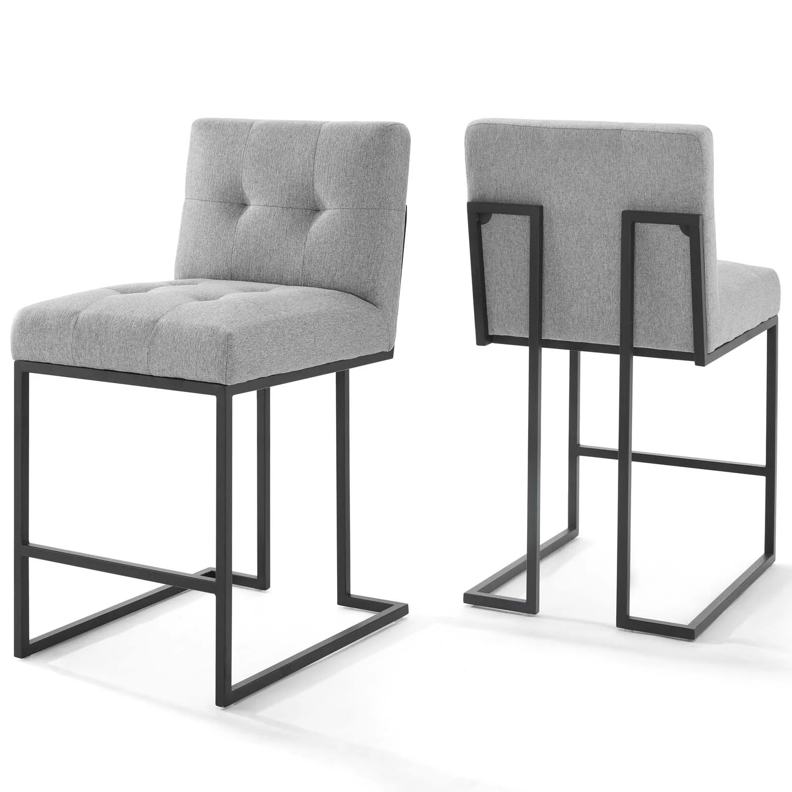 Valénza Black Stainless Steel Upholstered Fabric Counter Stool Set of 2 - Black Light Gray Denmark Home