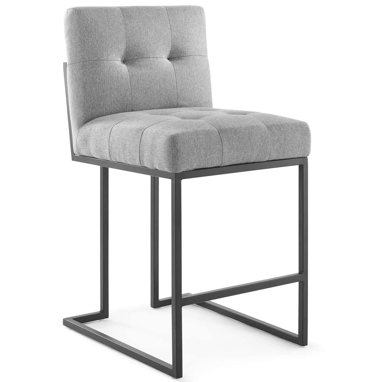 Valénza Black Stainless Steel Upholstered Fabric Counter Stool Set of 2 - Black Light Gray Denmark Home
