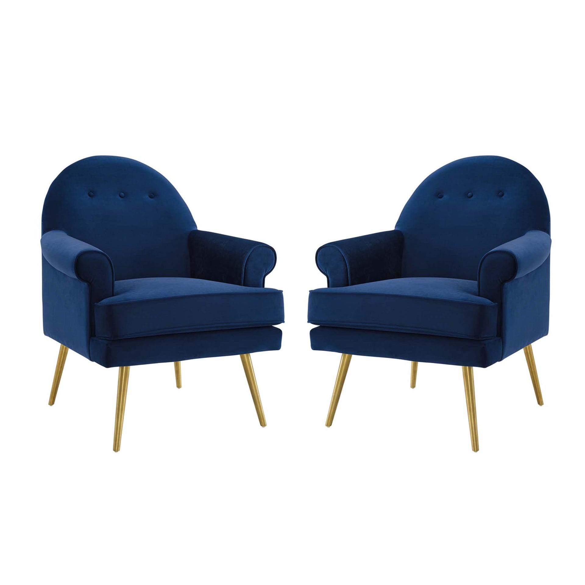 Aurelis Velvet Tufted Accent Chair Set of 2 - Navy Denmark Home