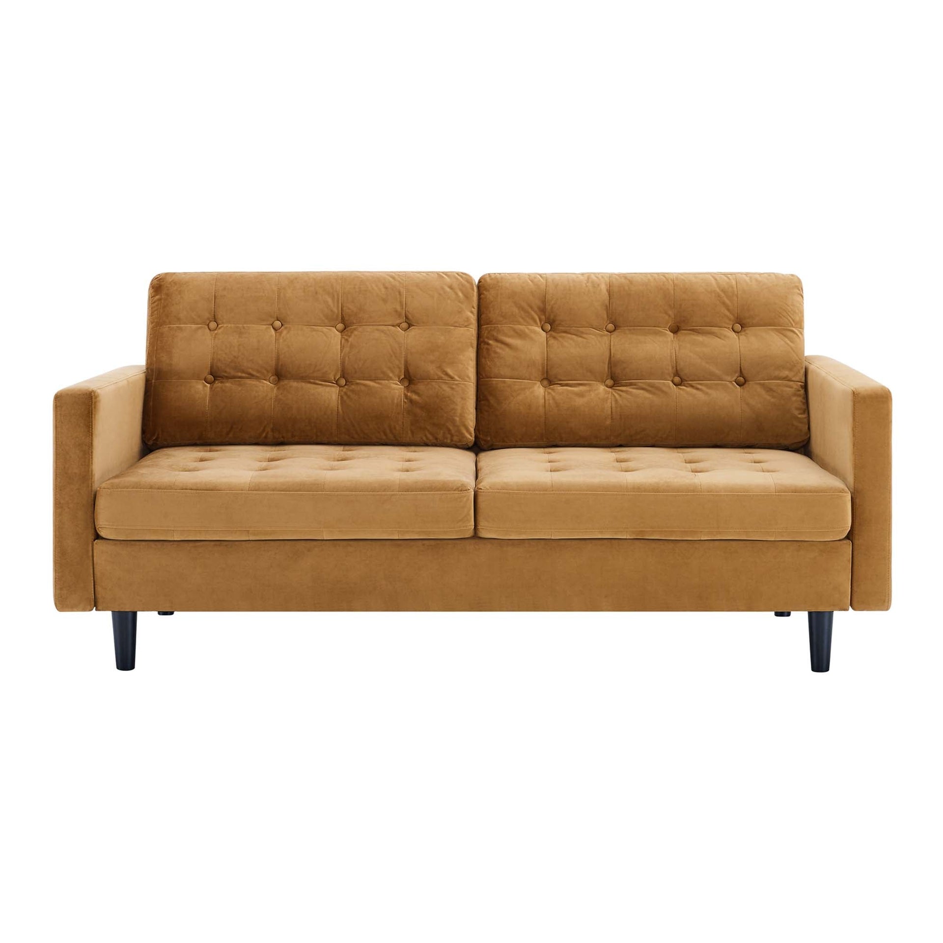 Synthesis Tufted Velvet Sofa- Cognac