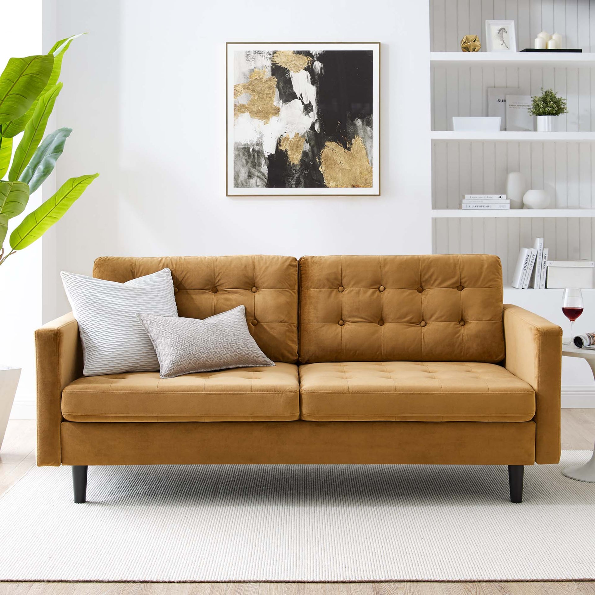 Synthesis Tufted Velvet Sofa- Cognac
