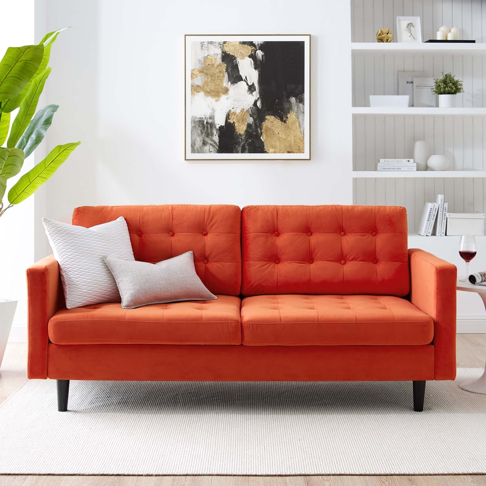 Synthesis Tufted Velvet Sofa - Orange