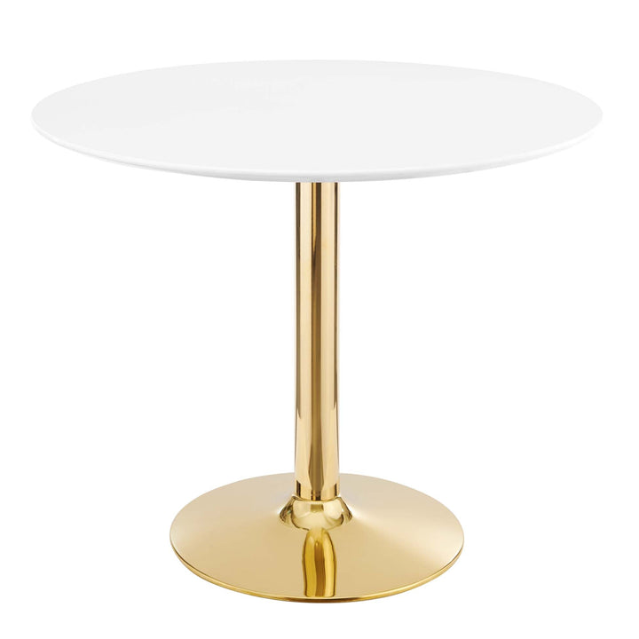 Crest Round Dining Table – White Top with Gold Pedestal Base 35" Denmark Home