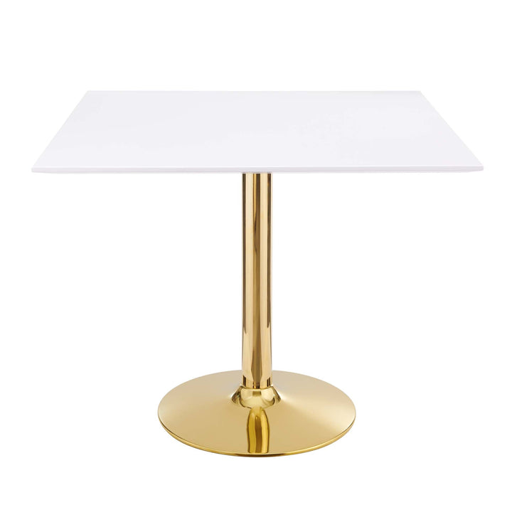 Crest Square Dining Table – White Top with Gold Pedestal Base 35" Denmark Home